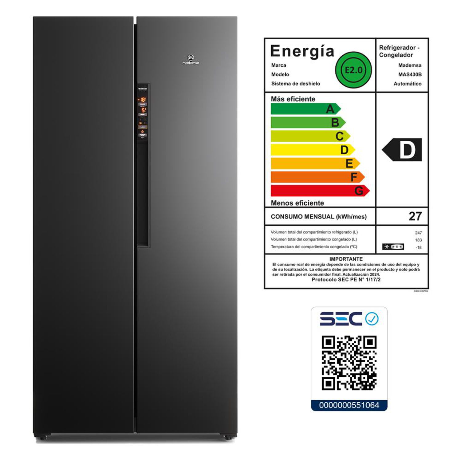 Refrigerador Side By Side Mademsa MAS430B / No Frost / 430 Litros / D image number 8.0